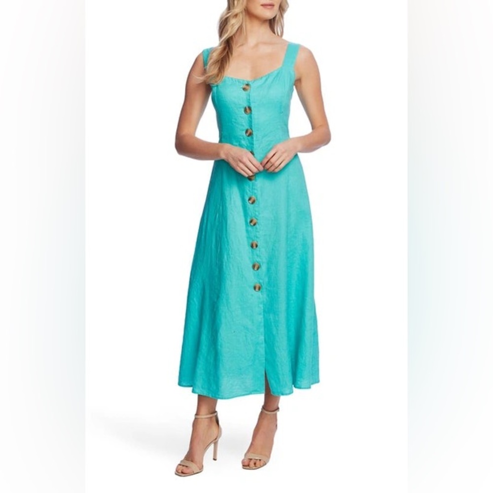 - NWT Nordstrom Vince Camuto Aqua 100% linen button midi dress Sz -XS Sz  2